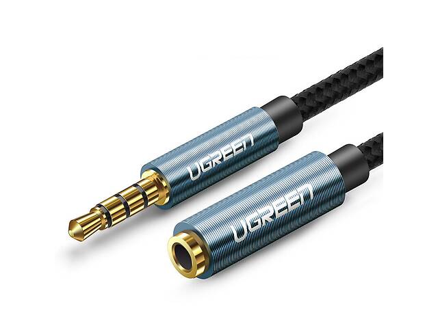 AUX 3.5mm удлинитель Ugreen AV118 аудио кабель 4-pin (Чёрный с синим, 2м)
