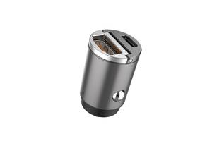 Автомобильное зарядное устройство Aspor A908 Mini Metal (USB/USB-C/4.8A/30W)- графитовое