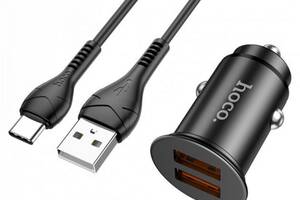 Автомобильное зарядное устройство Hoco NZ1 Developer 2 USB QC18W 36W 1 м USB -Type-C Черный