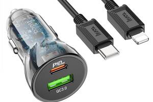 Автомобильное зарядное устройство Hoco Z47A Transparent Discovery Edition Type-C 30W / USB 18W QC3.0 Type-C to Lightn...