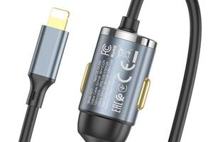 Автомобильное зарядное устройство с кабелем Hoco NZ7 USB 18W iPhone Lightning 20W Серый