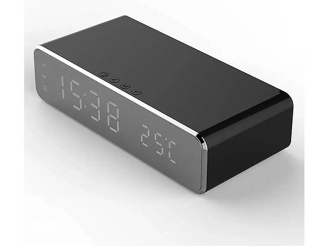 Беспроводная зарядка с LED часами TWS Fast wireless charger&clock 10W Черная