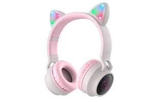 Беспроводные Bluetooth наушники Hoco W27 с микрофоном Led подсветкой розово-серые