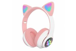 Беспроводные Bluetooth наушники с ушками Cat Ear VZV-23M/ 7805 с LED подсветкой Розовые