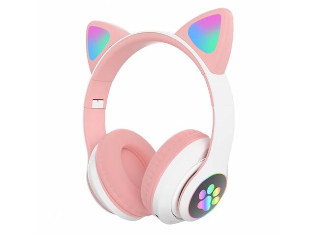 Беспроводные Bluetooth наушники с ушками Cat Ear VZV-23M/ 7805 с LED подсветкой Розовые
