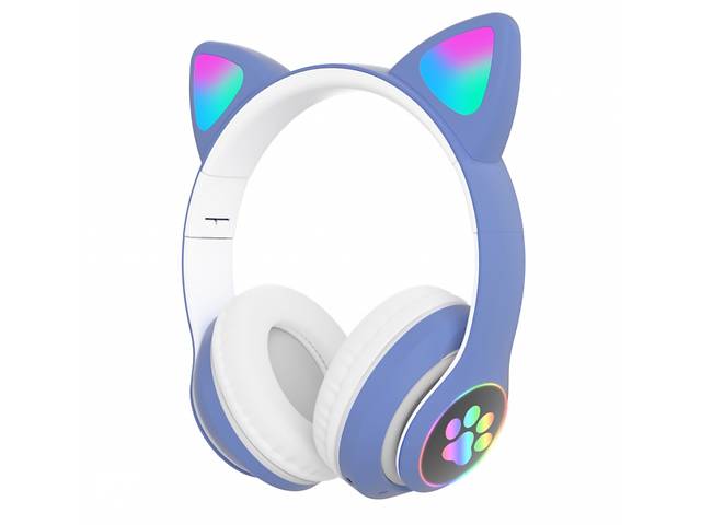 Беспроводные Bluetooth наушники с ушками Cat Ear VZV-23M/ 7805 LED Синие