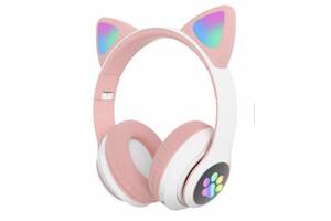 Беспроводные Bluetooth-наушники с ушками и LED подсветкой Cat Ear VZV-24M/8079 Розовые