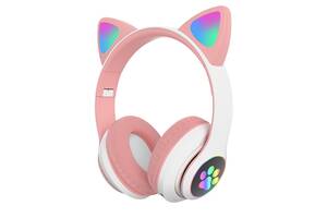 Бездротові навушники RIAS VZV-23M котячі вушка Bluetooth з RGB підсвічуванням White-Pink (3_01403)