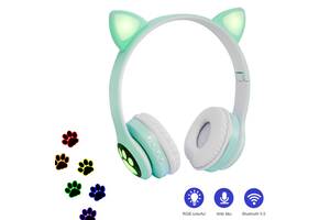 Беспроводные наушники с ушками Cat ear headphones VZV-23M, накладные детские наушники блютуз Бирюзовые (ST)