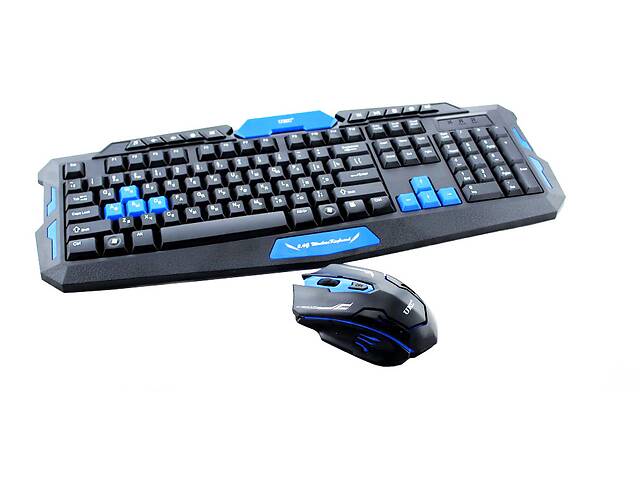 Беспроводный комплект клавиатура и мышка UKC HK-8100 Черный с синим (np2_0542)