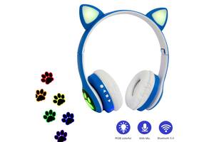 Блютуз наушники детские Cat ear headphones VZV-23M, Синие беспроводные наушники с ушками с подсветкой (ST)