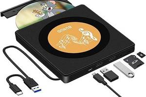 Bunud Зовнішній CD-DVD-привід USB 3.0 Портативний DVD-програвач Windows 11 Mac MacBook PC Linux OS