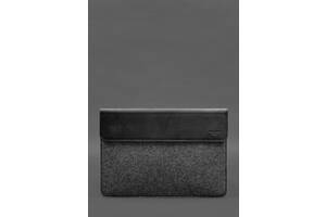Чехол-конверт с клапаном кожа+фетр для MacBook 14 Черный Crazy Horse BlankNote