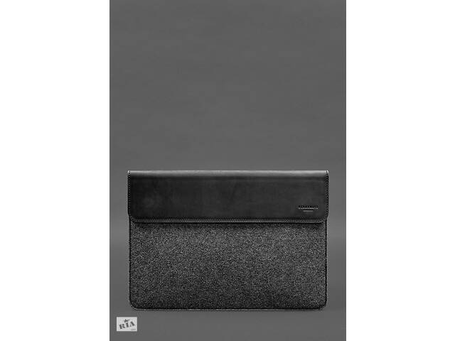 Чехол-конверт с клапаном кожа+фетр для MacBook 14 Черный Crazy Horse BlankNote