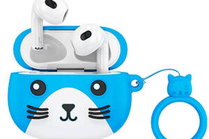 Детские наушники беспроводные Bluetooth HOCO Cat EW46 в кейсе Blue N