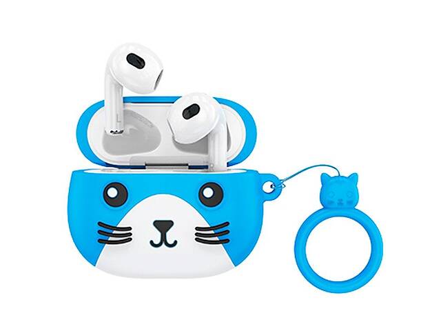 Детские наушники беспроводные Bluetooth HOCO Cat EW46 в кейсе Blue