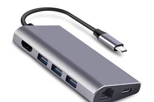 Док станция Lucom USB Type-C Thunderbolt3 на HDMI 4K@30Hz + 3 x USB3.0 + RJ45 Gigabit + PD 65 W MultiPort Срібний (62...