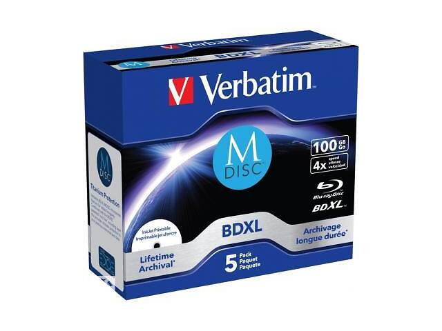 Диск BD Verbatim DL 100GB 4x Lifetime archival M-Disc 5шт Jewel (43834)