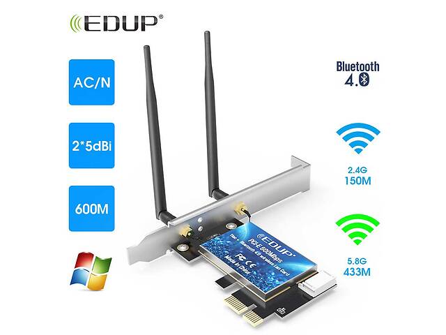 EDUP WiFi-адаптер Беспроводной Bluetooth-адаптер Двухдиапазонный сетевой адаптер AC600 PCI-E #100021-1