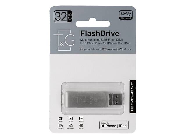 Флешка Usb Otg tg 3в1 Lightning, Android 32gb Metal 007 SKL80-328791