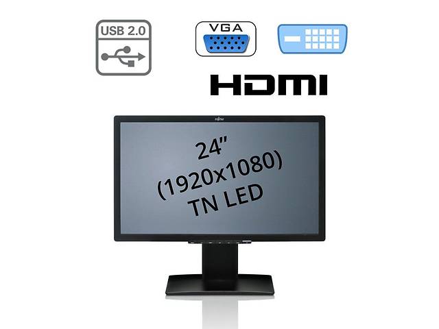 Монітор Fujitsu B24T-7/24' (1920x1080) TN/1x HDMI, 1x DVI, 1x VGA, USB-Hub, 1x Audio Port/вбудовані колонки 2x...