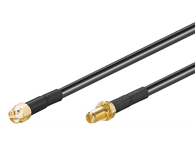 Кабель антенний-подовжувач Goobay RF:RP-SMA M/F 5.0m RG58 LowLoss D=5.0mm Gold Cu сірий (75.05.1678)