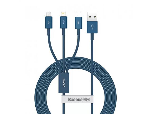 Кабель Baseus 3в1 Fast Charging MicroUSB+TypeC+Lightning 3.5A CAMLTYS-03 1.5 м Синий