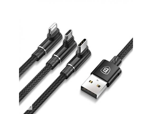 Кабель Baseus CAMLT-WZ MVP 3-in-1 USB to Micro / Lightning / Type-C 3.5A 1.2 m Черный