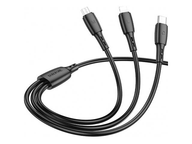 Кабель Borofone BX71 3-in-1 Easy USB to Lighning+Micro+Type-C 2A 1m Black (Код товара:24100)
