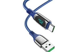 Кабель Hoco S51 Extreme USB - Type C 5A 20W charging data cable 1.2 m current up to 5A with digital display Blue