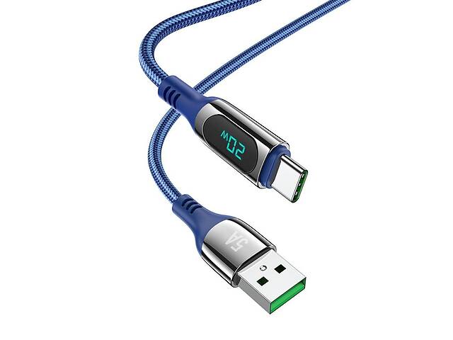 Кабель Hoco S51 Extreme USB - Type C 5A 20W charging data cable 1.2 m current up to 5A with digital display Blue