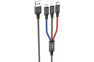 Кабель Hoco X76 3-in-1 Super USB to Lightning+Micro+Type-C 2A 1m Black (Код товара:24096)