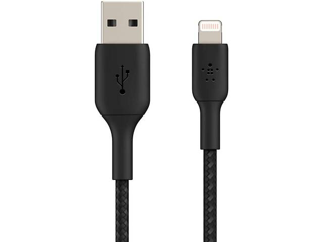 Кабель lighting для Iphone Belkin USB-A - Lightning 1м Чорний Плетений (CAA002BT1MBK)