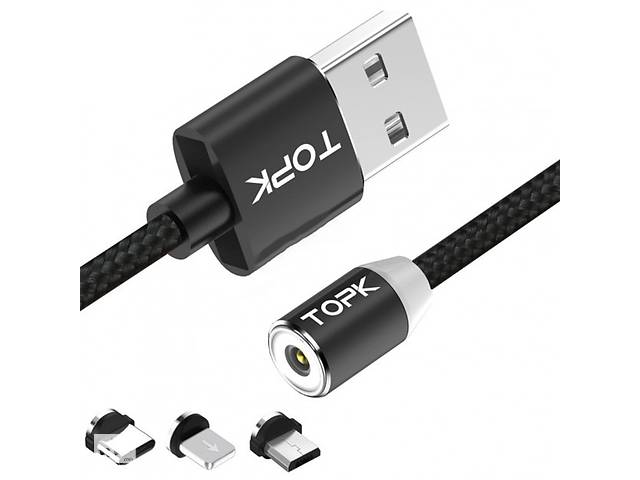 Кабель магнитный Topk USB 1m 360° (TK17i-VER2) MicroUSB Type-C Lightning Black (3865-10790)