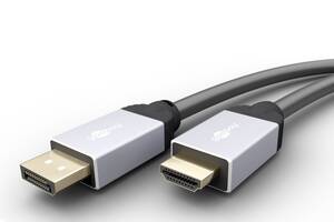 Кабель монітора-адаптер Goobay DisplayPort-HDMI M/M (HDMIекран) 2.0m v1.2 4K@60Hz D=6.0mm Metal Gold чорний (75.07.1...