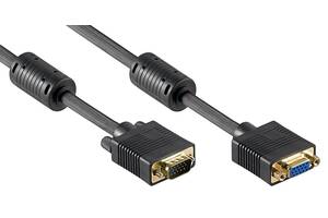 Кабель монітора-подовжувач Delock VGA HD15 M/F 2.0m D=9.0mm Ferrite AWG28 2xShielded чорний (70.08.2564)