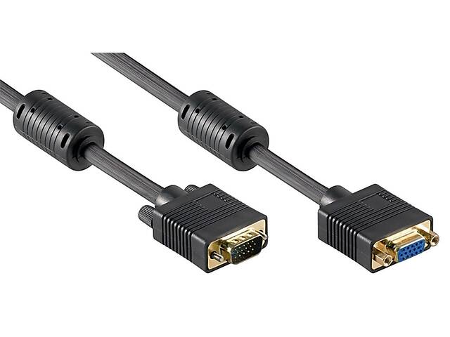 Кабель монітора-подовжувач Delock VGA HD15 M/F 2.0m D=9.0mm Ferrite AWG28 2xShielded чорний (70.08.2564)