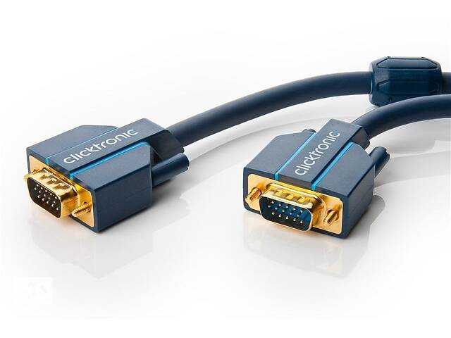 Кабель монітора-сигнальний ClickTronic VGA HD15 M/M 5.0m Casual D=8.0mm Oxygen 128xWire синій (75.07.0353)