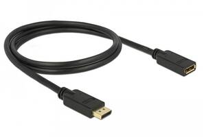 Кабель монітора-сигнальний Delock DisplayPort M/F 1.0m v1.2 4K@60Hz 19pin D=7.3mm Cu чорний (70.08.3809)