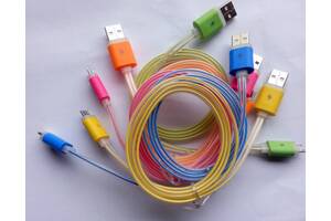 Кабель USB-micro USB 1м светящийся плоский 6 цветов