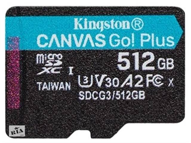 Карта памяти MicroSDXC 512GB UHS-I/U3 Class 10 Kingston Canvas Go! Plus R170/W90MB/s (SDCG3/512GBSP)