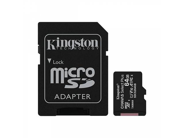 Карта памяти Kingston Canvas microSDXC + SD adapter SDCS2/64GB 64GB, Class10, UHS-I, 100MB/s (103842064)