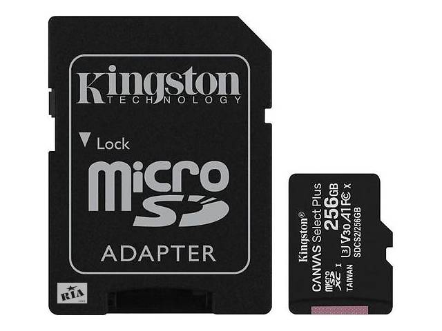 Карта памяти Kingston microSDHC 256GB Canvas Select+ A1 (W100/W85) + SD адаптер (6519924)