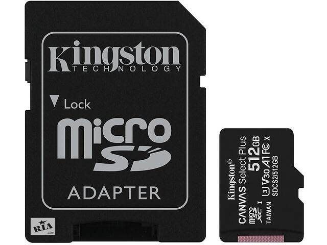 Карта памяти Kingston microSDHC 512GB Canvas Select+ A1 (R100/W85) + SD адаптер (6526407)