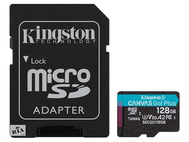 Карта памяти Kingston microSDXC 128GB Canvas Go+ U3 V30 (SDCG3/128GB) + Адаптер (6552770)