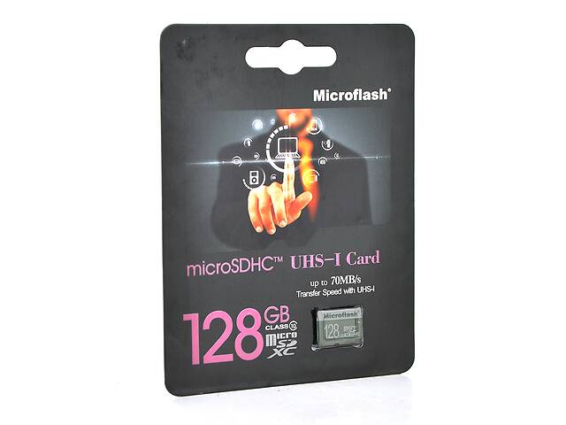 Карта памяти Microflash Micro SD, cкорость передачи данных 70MB/s, class10, 128G