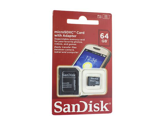 Карта памяти microSD SanDisk 64Gb Class 10 / SD adapter