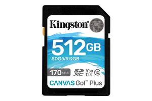 Карта памяти SDXC 512GB UHS-I/U3 Class 10 Kingston Canvas Go! Plus R170/W90MB/s (SDG3/512GB)