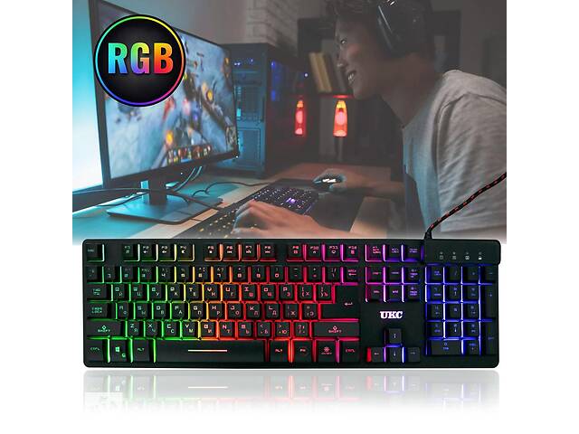 Клавиатура с подсветкой UKC Backlight Keyboard ZYG-800 Черная, мембранная клавиатура игровая светящаяся (ST)