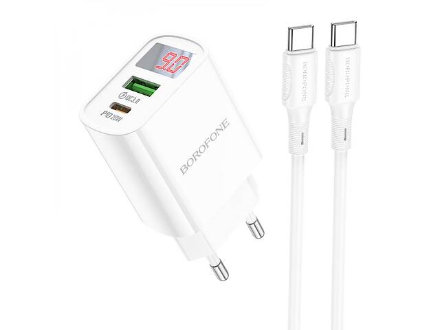 Комлект зарядного устройства Borofone BA78A ID/PD20W / QC3.0 с LCD Type-C to Type-C White